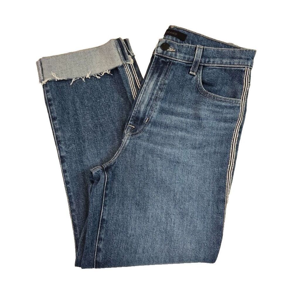 J Brand High Rise Jules Rhinestone Stripe Medium Wash‎ Crop Jeans Women's 29